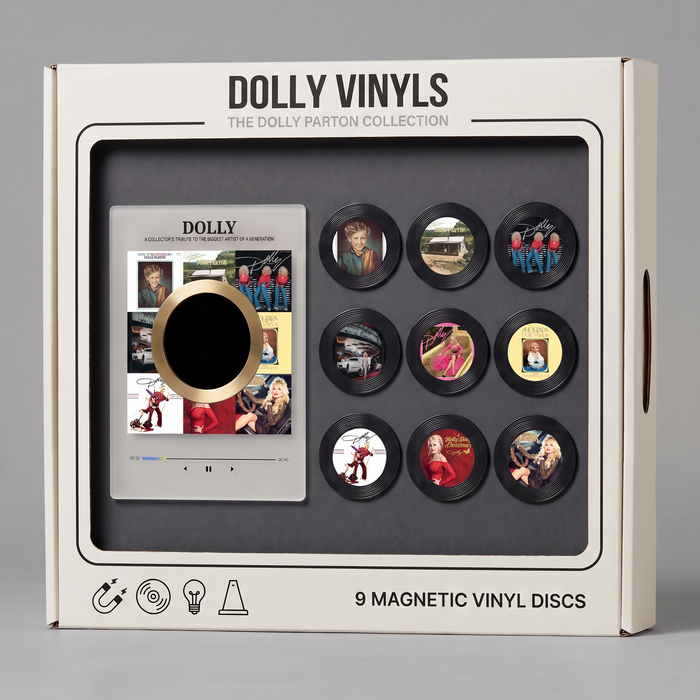 The Dolly Parton Collection — nine magnetic vinyl discs and a display player